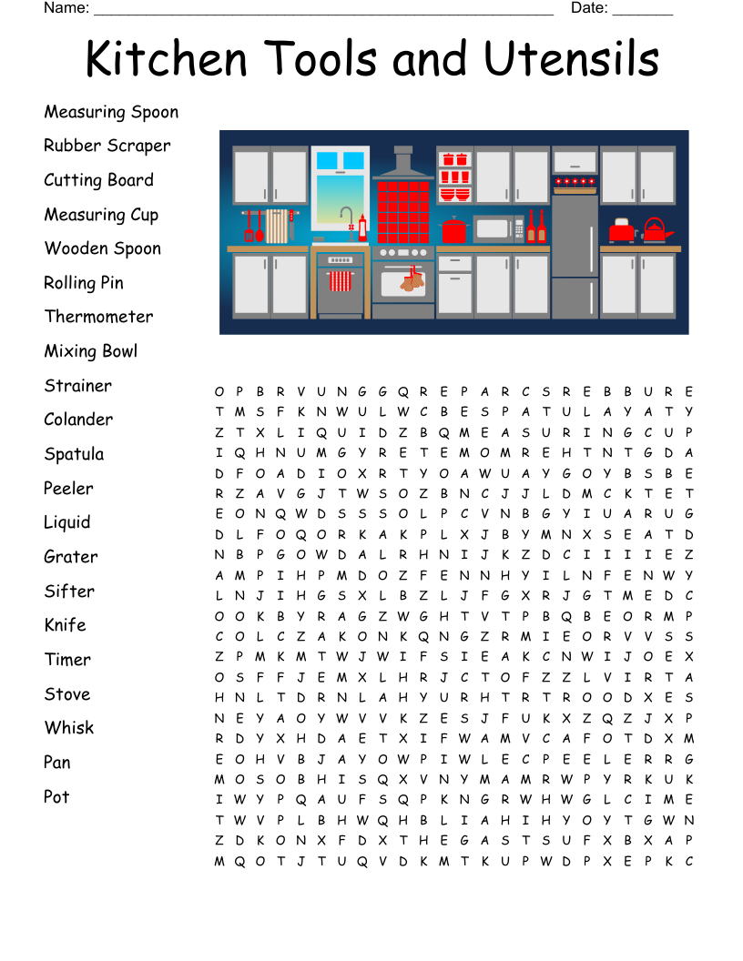 Kitchen Tools and Utensils Word Search