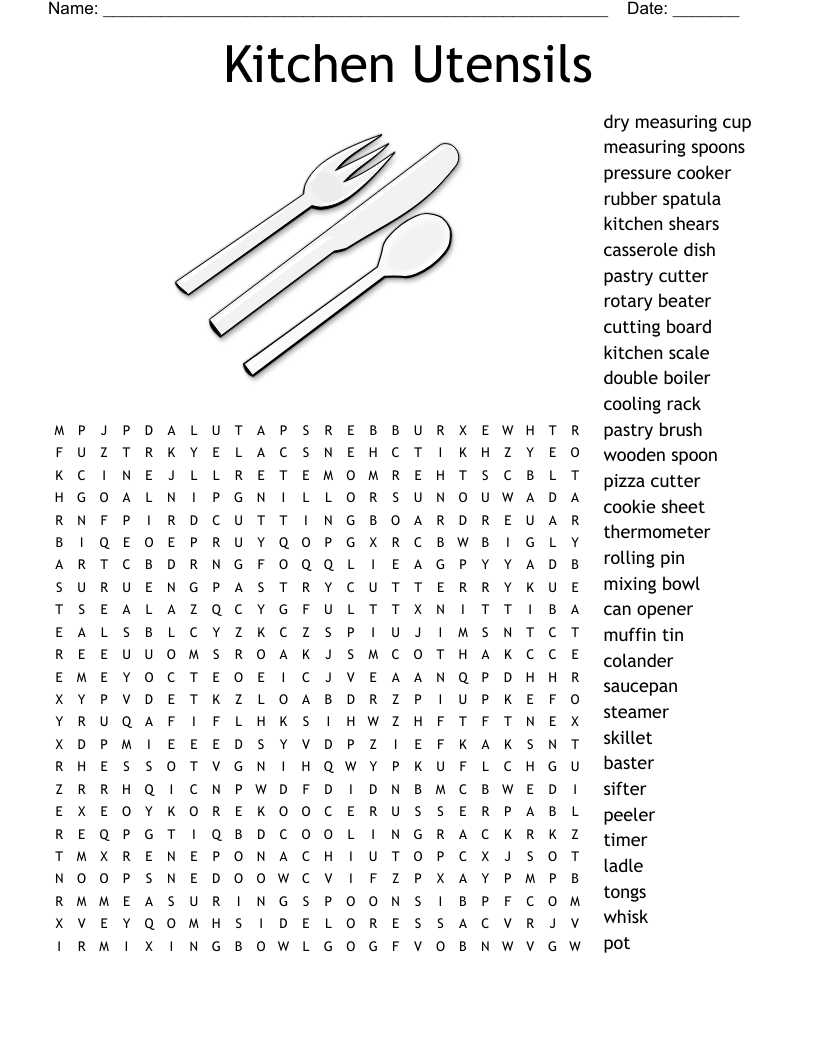 Kitchen Utensils Word Search