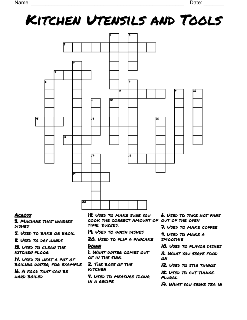 Kitchen Utensils and Tools Crossword
