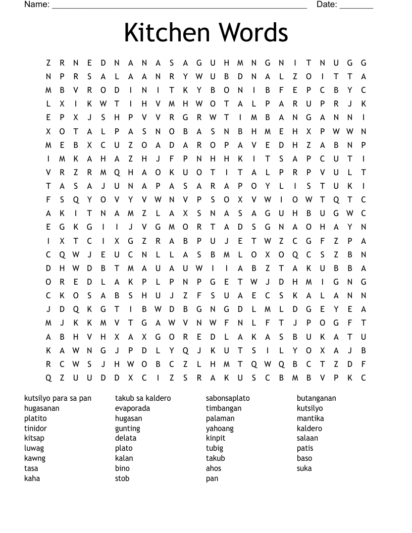 Kitchen Words Word Search