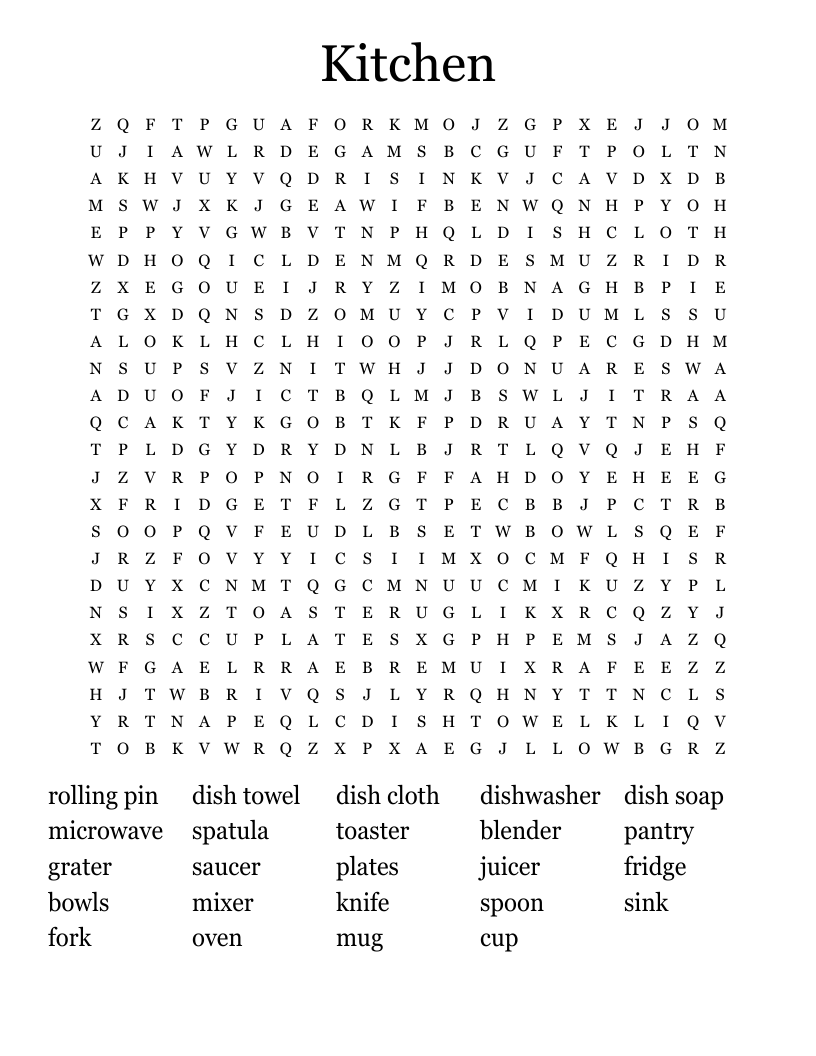 Kitchen  Word Search