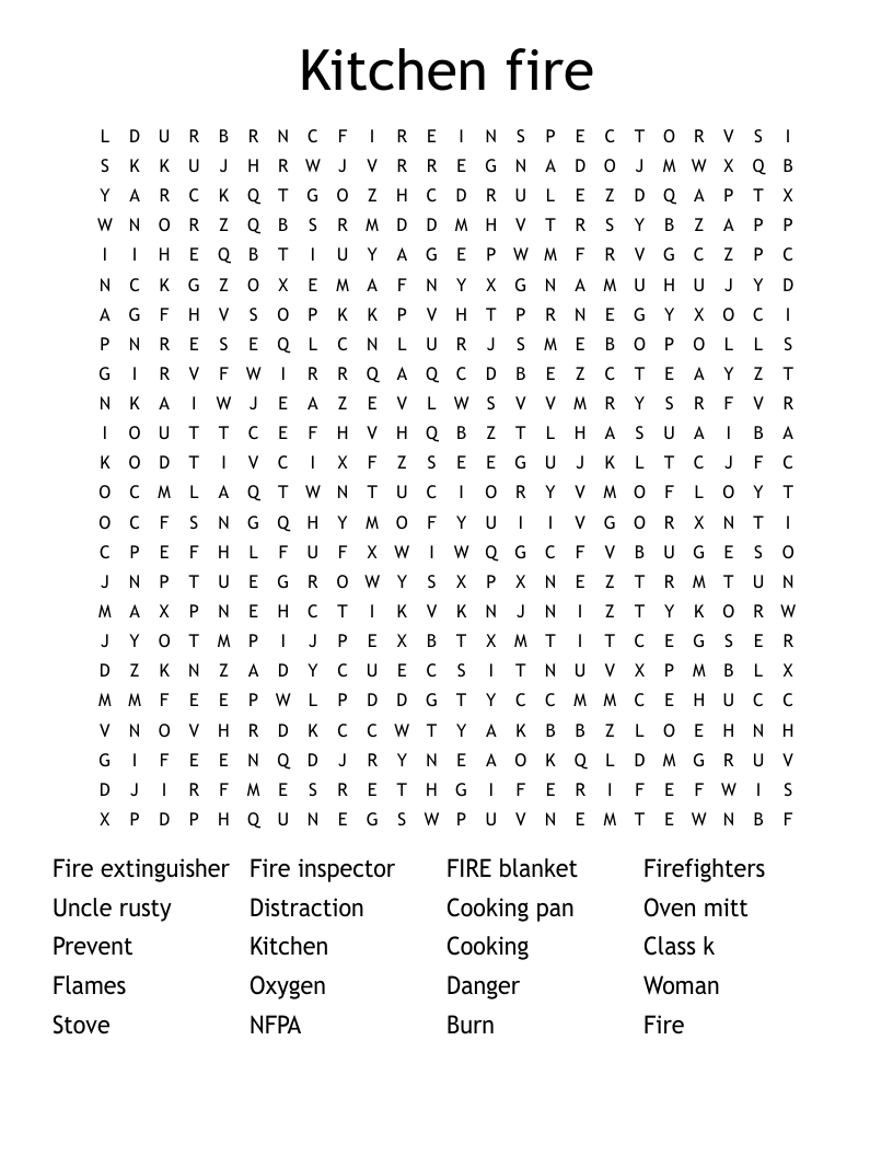 Kitchen fire Word Search