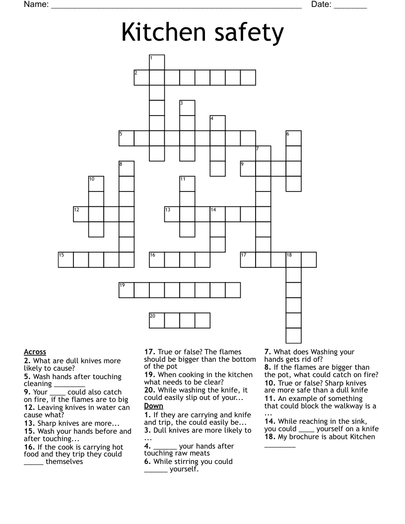 Kitchen safety Crossword