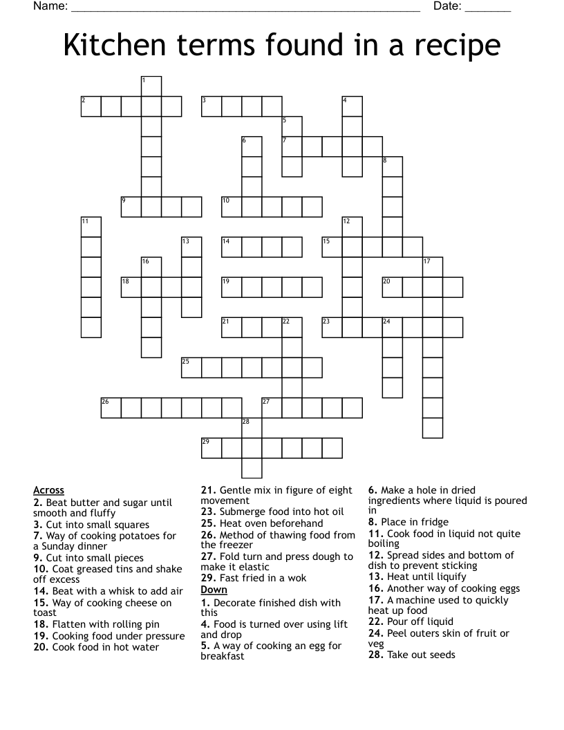 Kitchen terms found in a recipe  Crossword