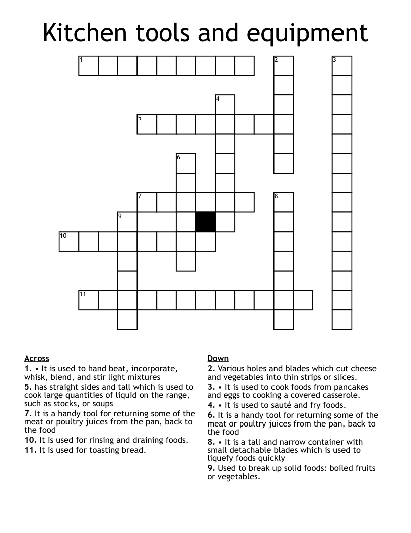 Kitchen tools and equipment Crossword