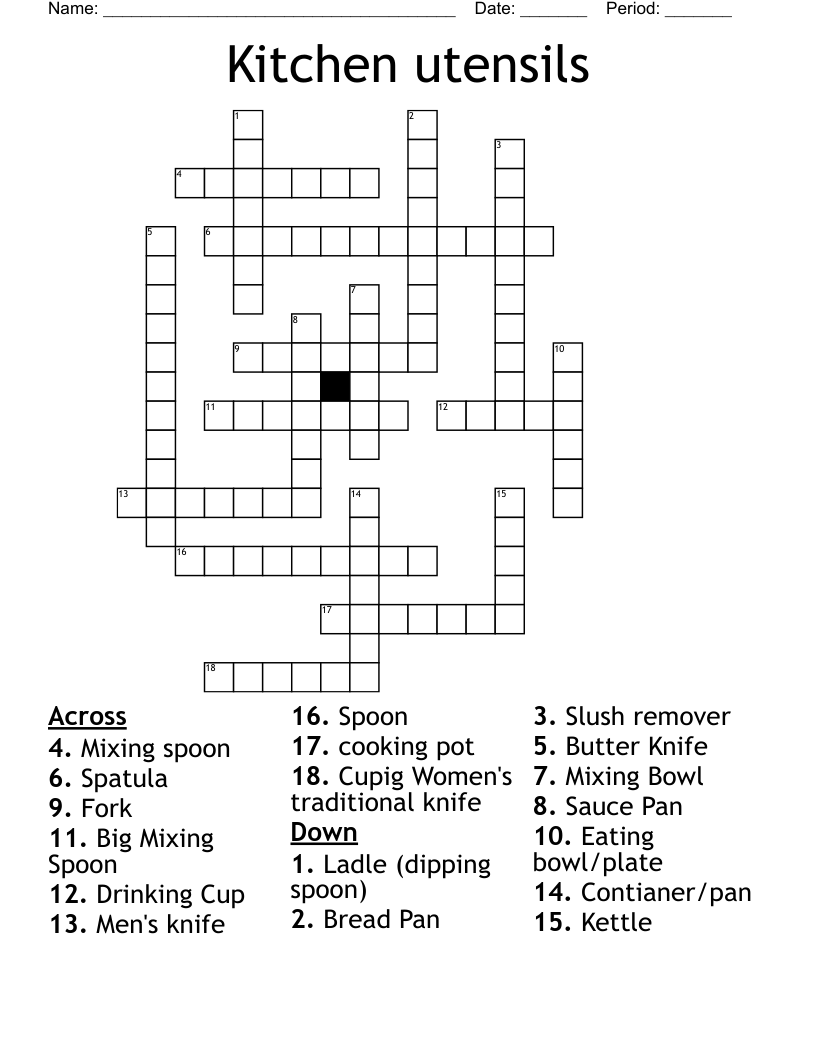 Kitchen utensils Crossword