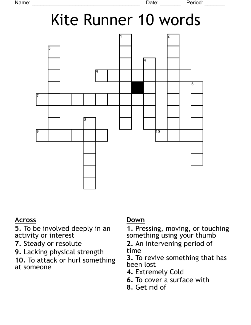 Kite Runner 10 words Crossword