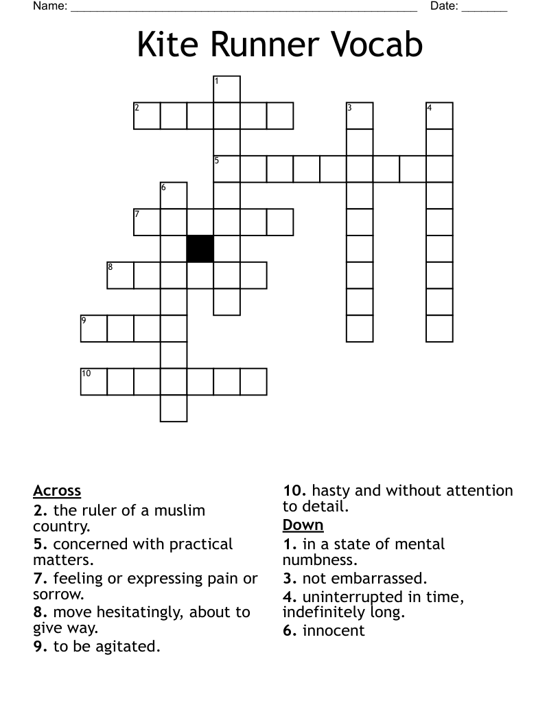Kite Runner Vocab Crossword