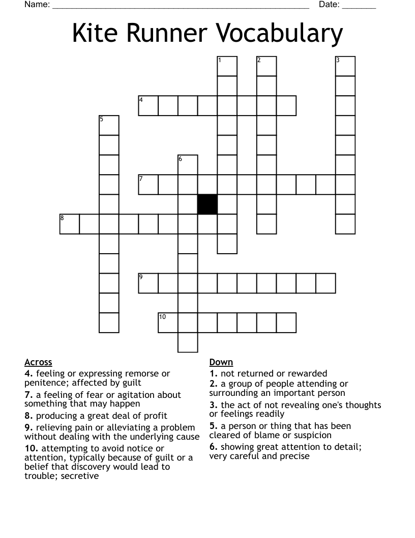 Kite Runner Vocabulary Crossword