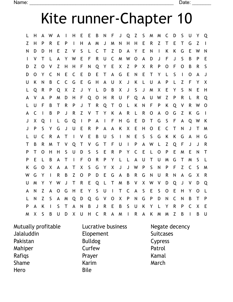 Kite runner-Chapter 10 Word Search