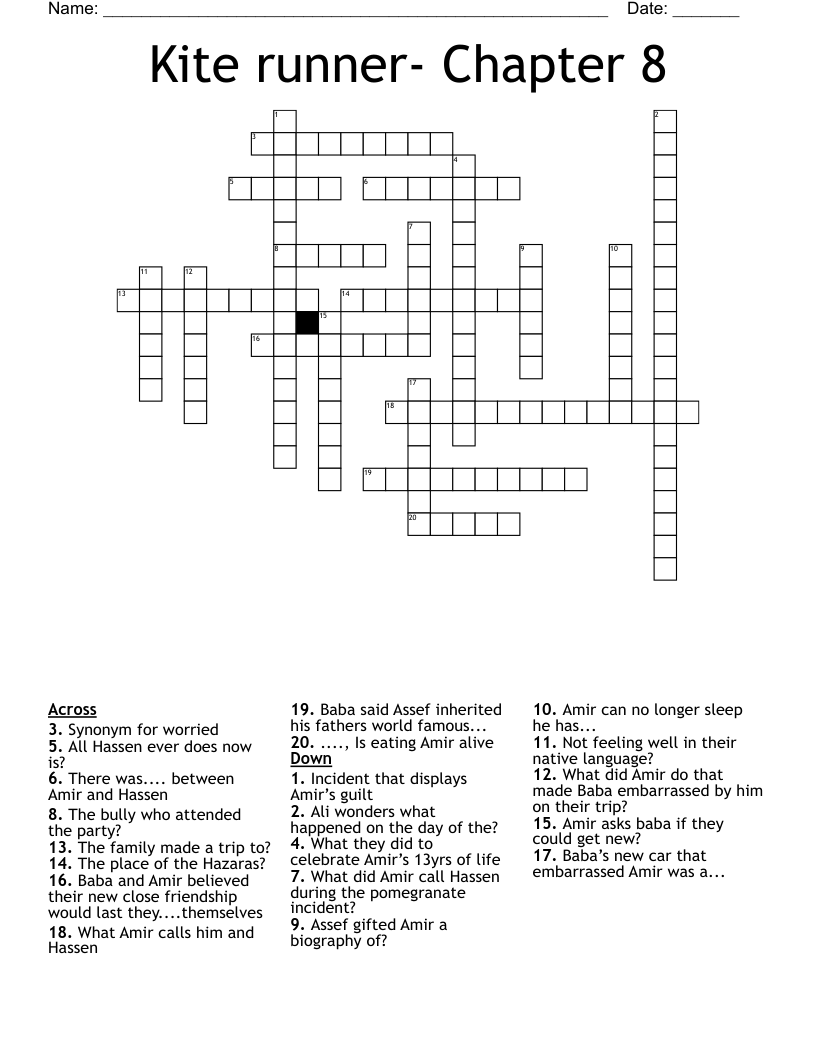Kite runner- Chapter 8 Crossword