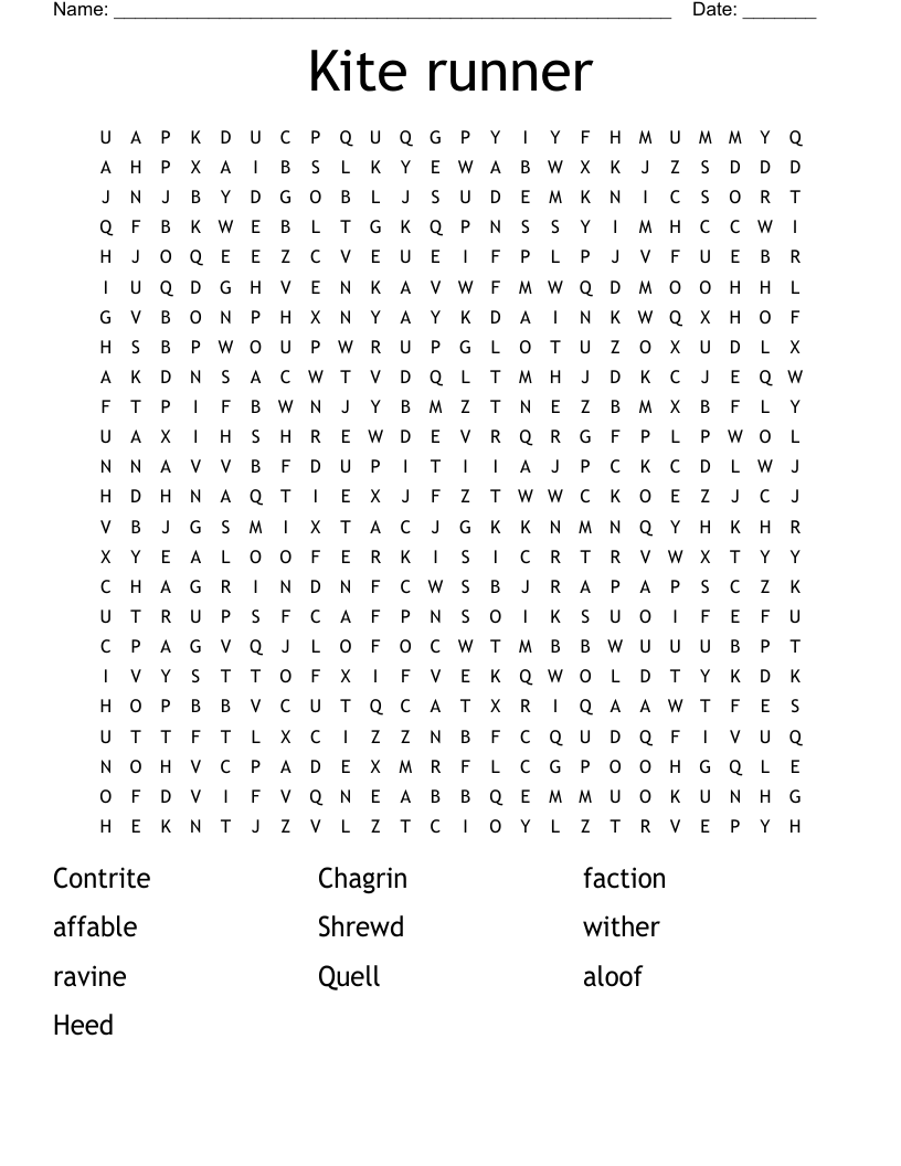 Kite runner  Word Search