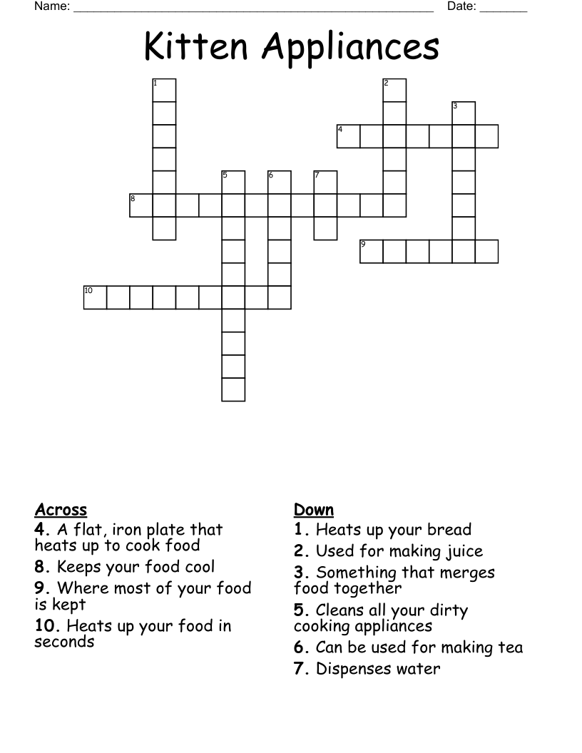 Kitten Appliances  Crossword
