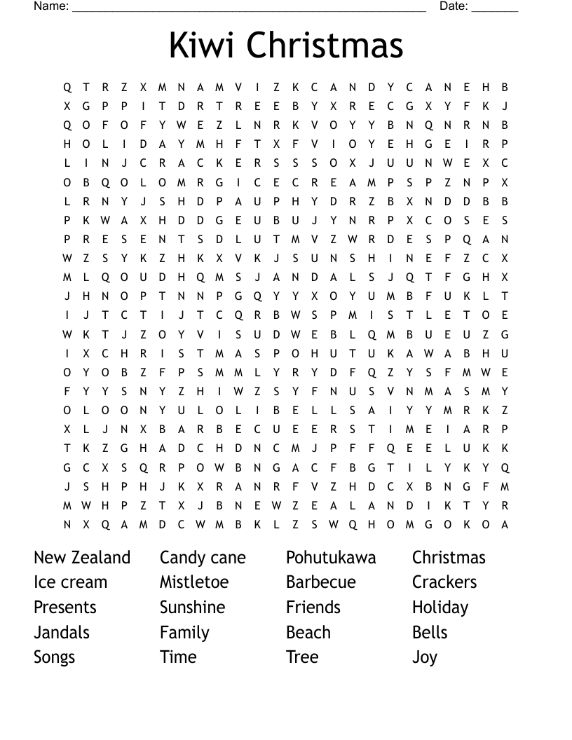 Kiwi Christmas  Word Search