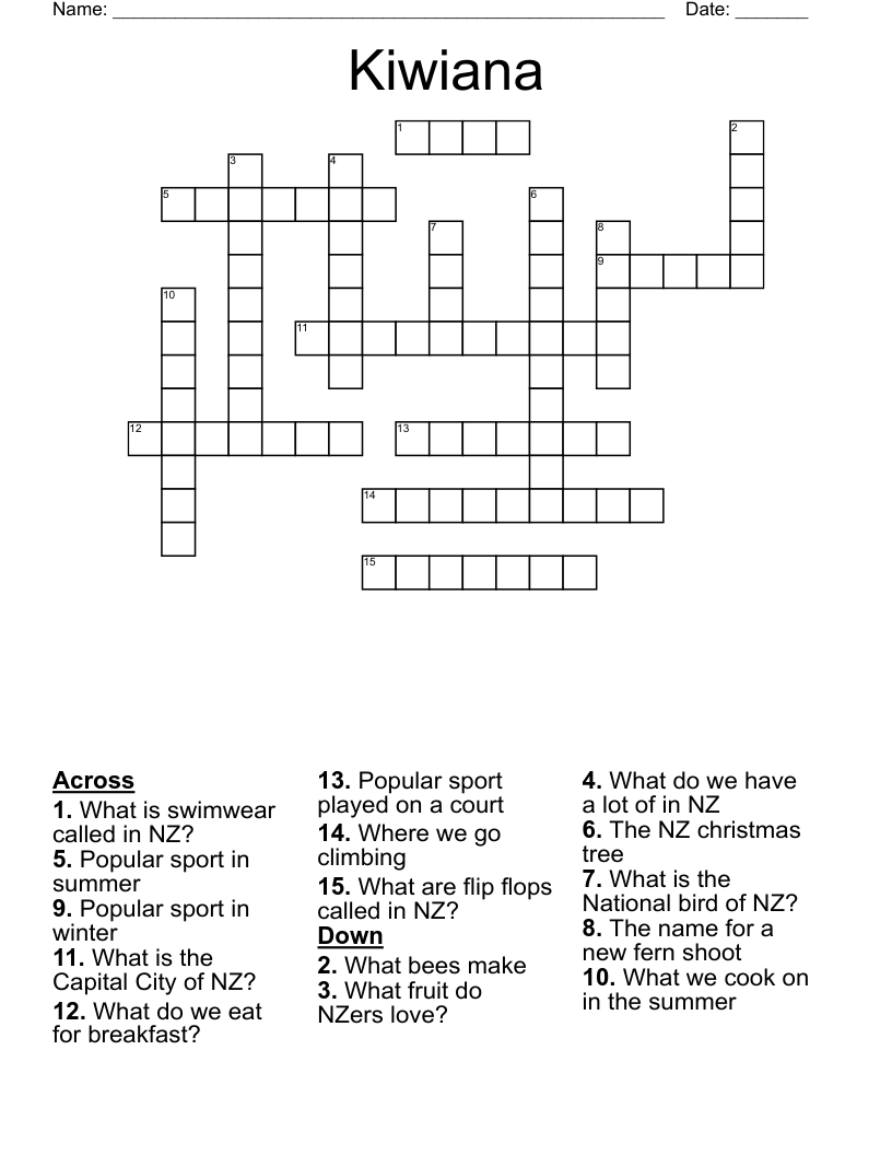 Kiwiana Crossword