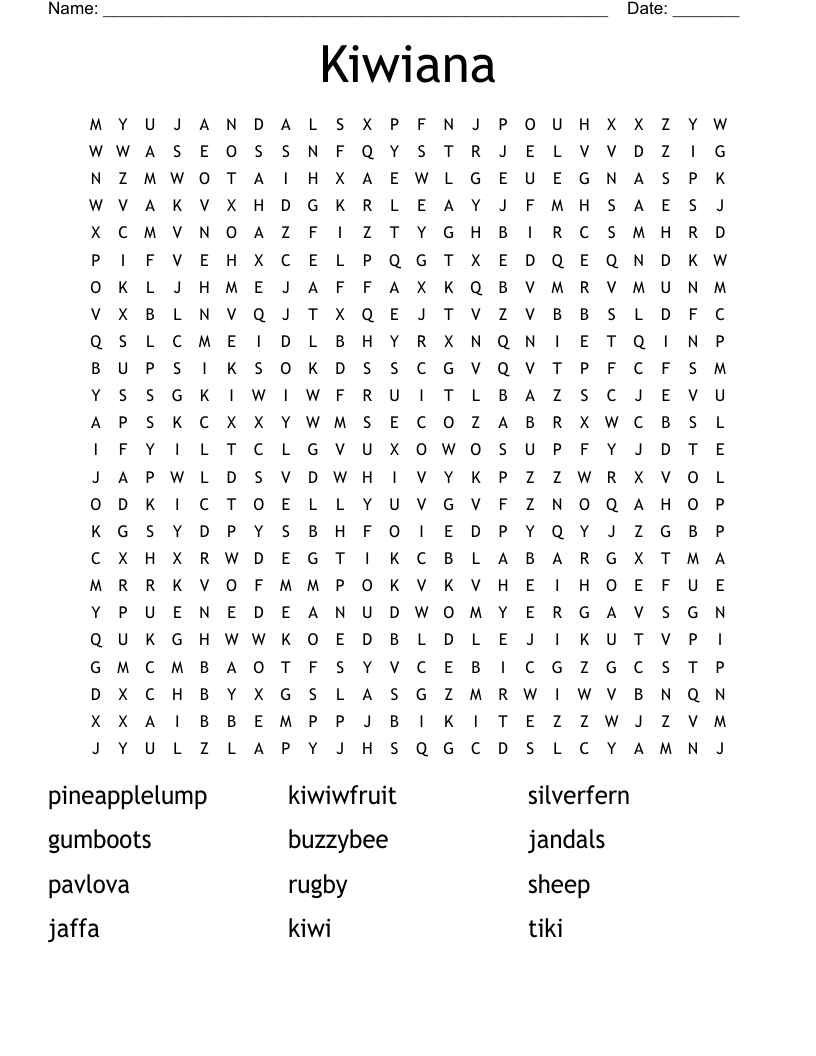 Kiwiana Word Search