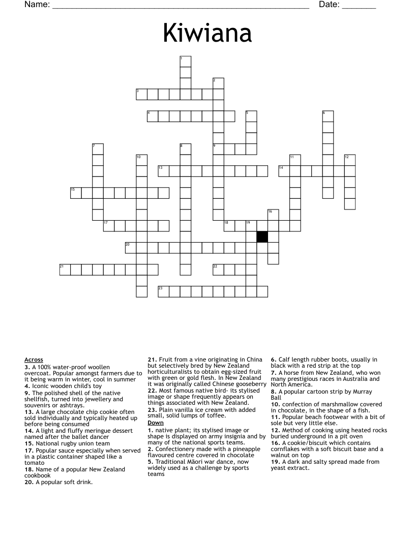 Kiwiana Crossword