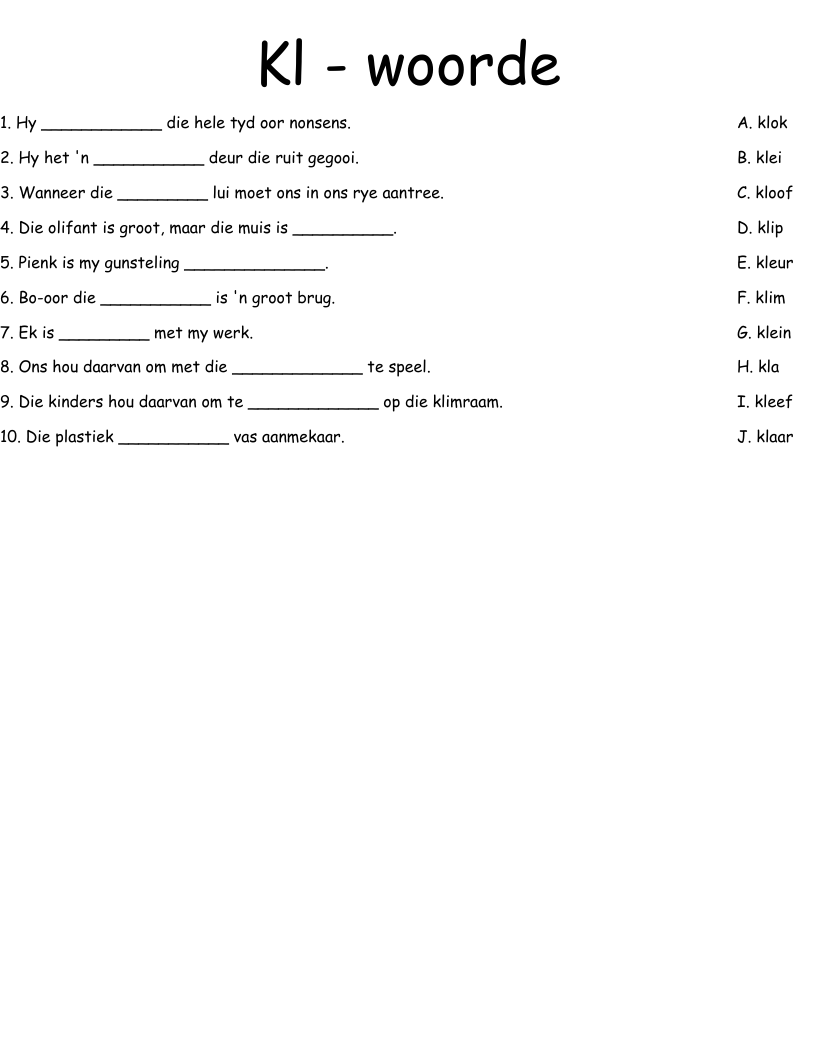 Kl -  woorde Worksheet