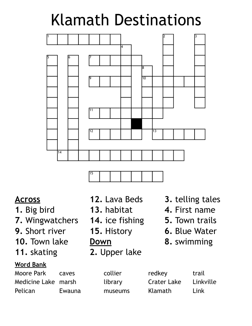 Klamath Destinations Crossword