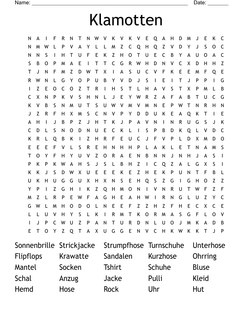 Klamotten Word Search