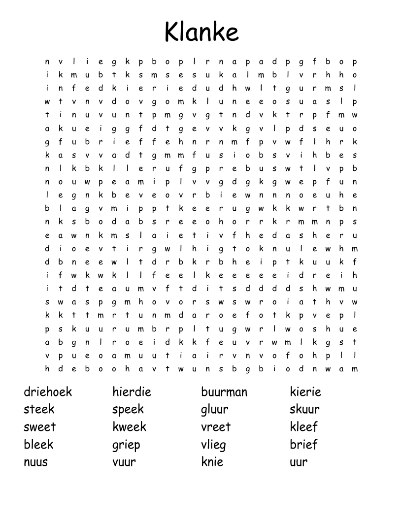 Klanke Word Search