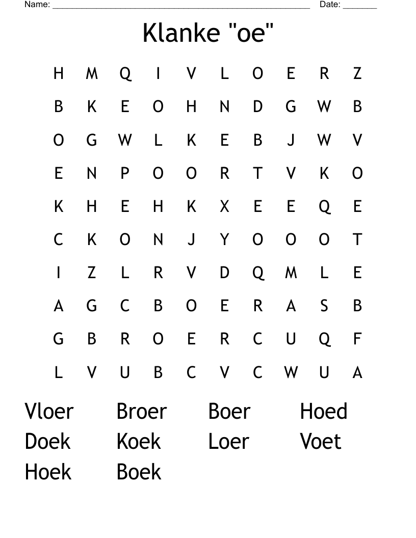 Klanke "oe"  Word Search