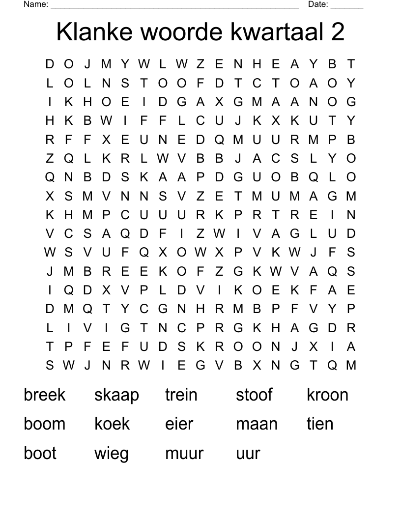 Klanke woorde kwartaal 2 Word Search