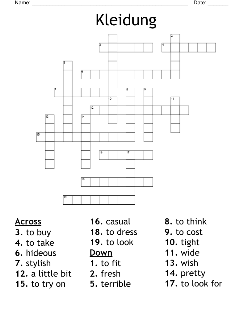 Kleidung Crossword