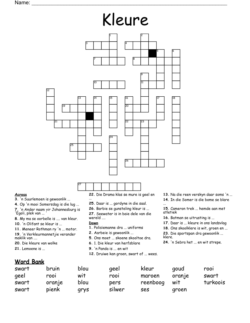Kleure Crossword