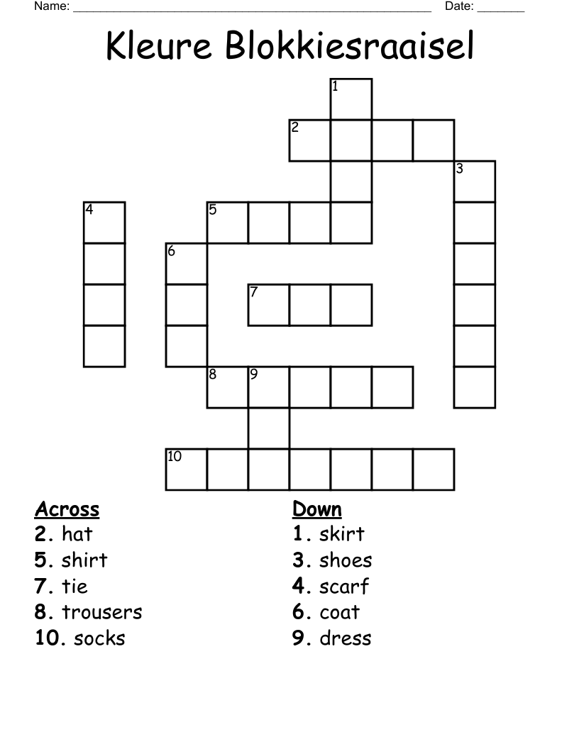 Kleure Blokkiesraaisel Crossword