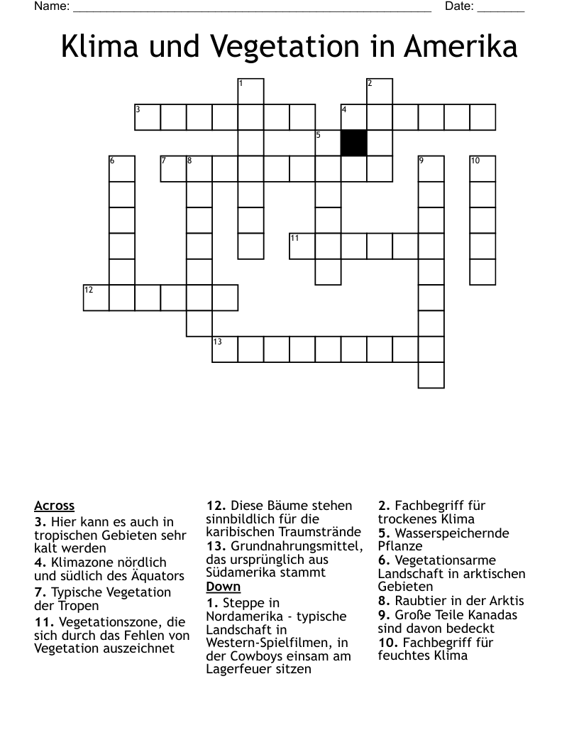 Klima und Vegetation in Amerika Crossword