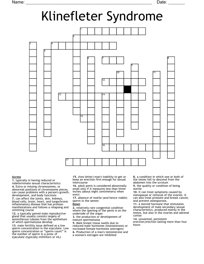 Klinefleter Syndrome Crossword