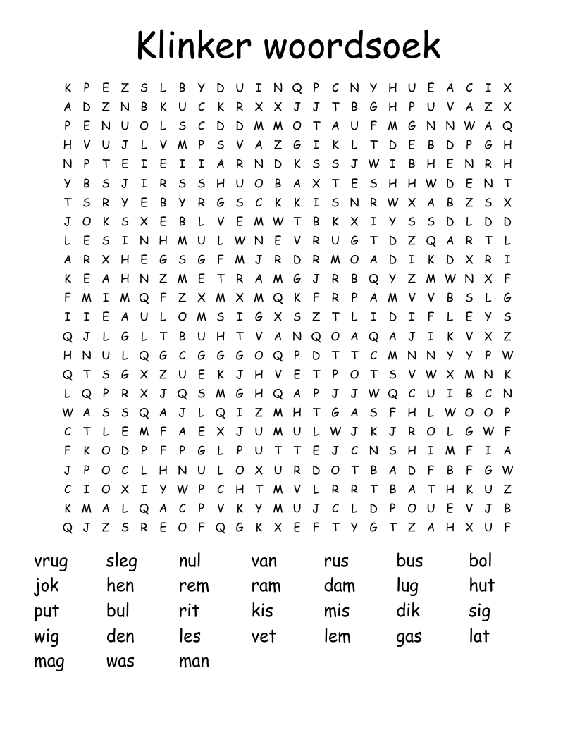 Klinker woordsoek Word Search