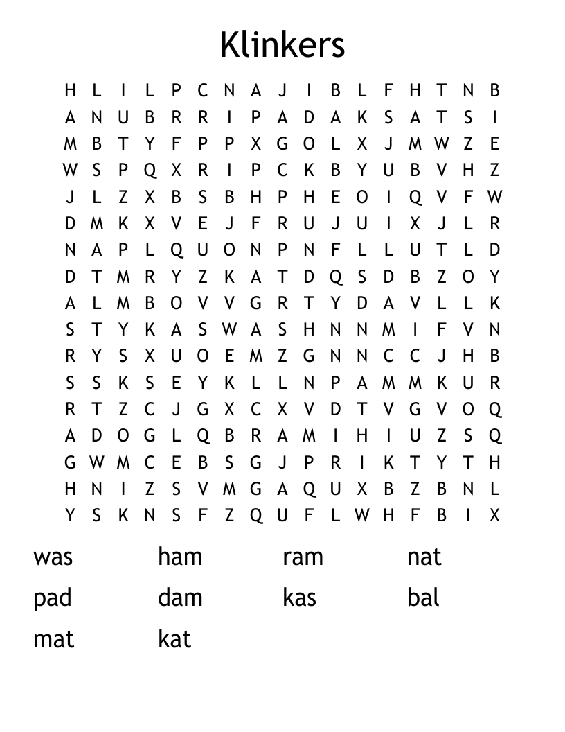 Klinkers Word Search