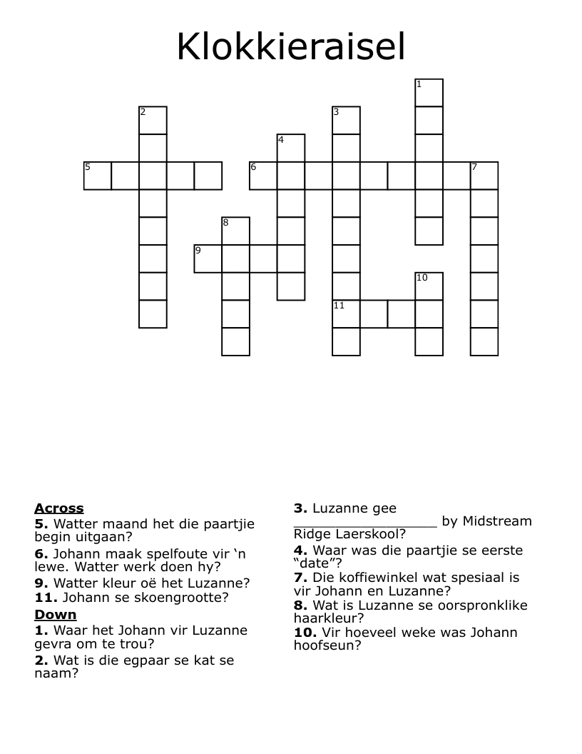 Klokkieraisel Crossword