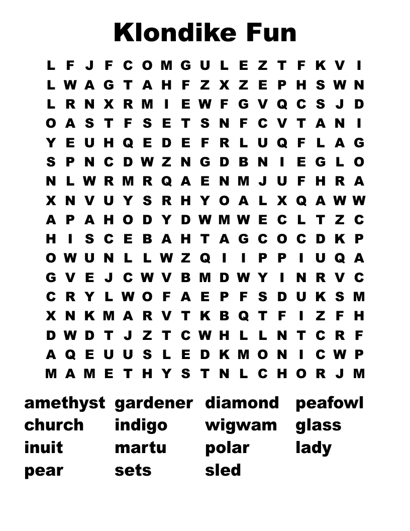 Klondike Fun Word Search
