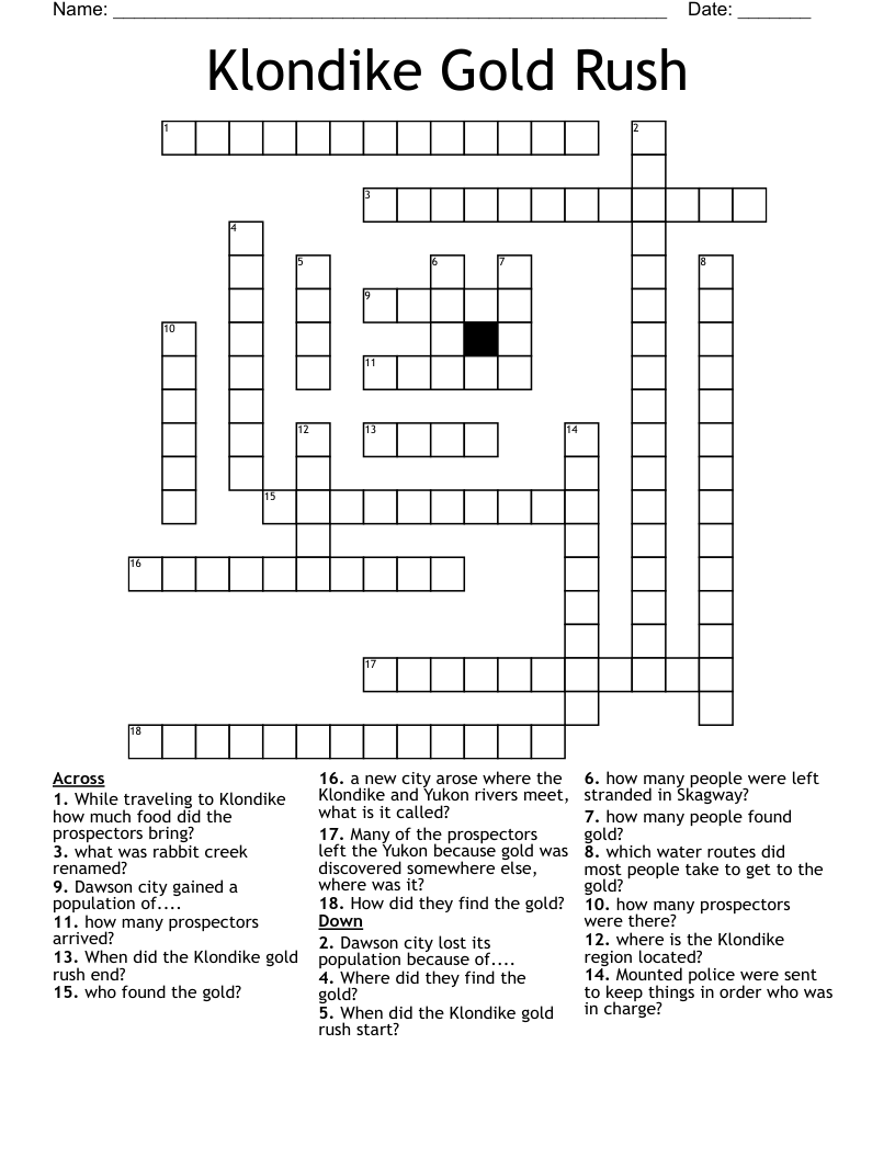 Klondike Gold Rush Crossword