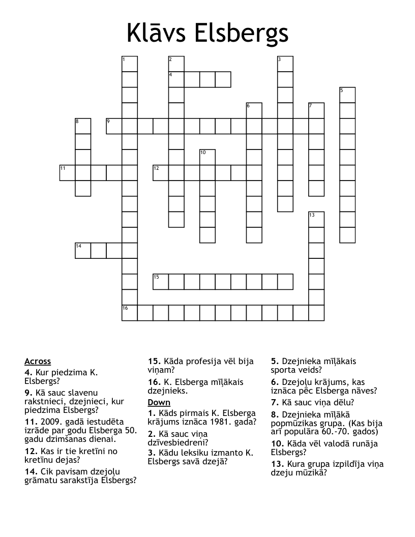 Klāvs Elsbergs Crossword