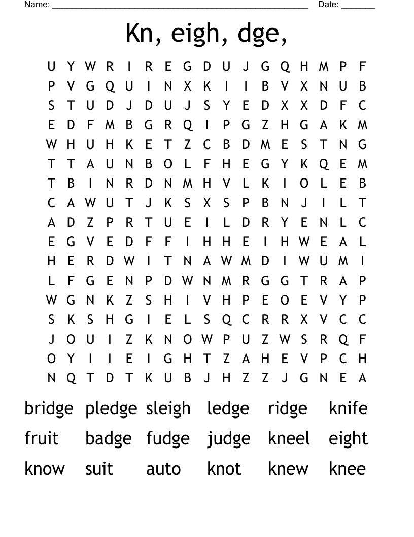 Kn, eigh, dge, Word Search