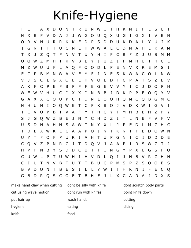 Knife-Hygiene Word Search