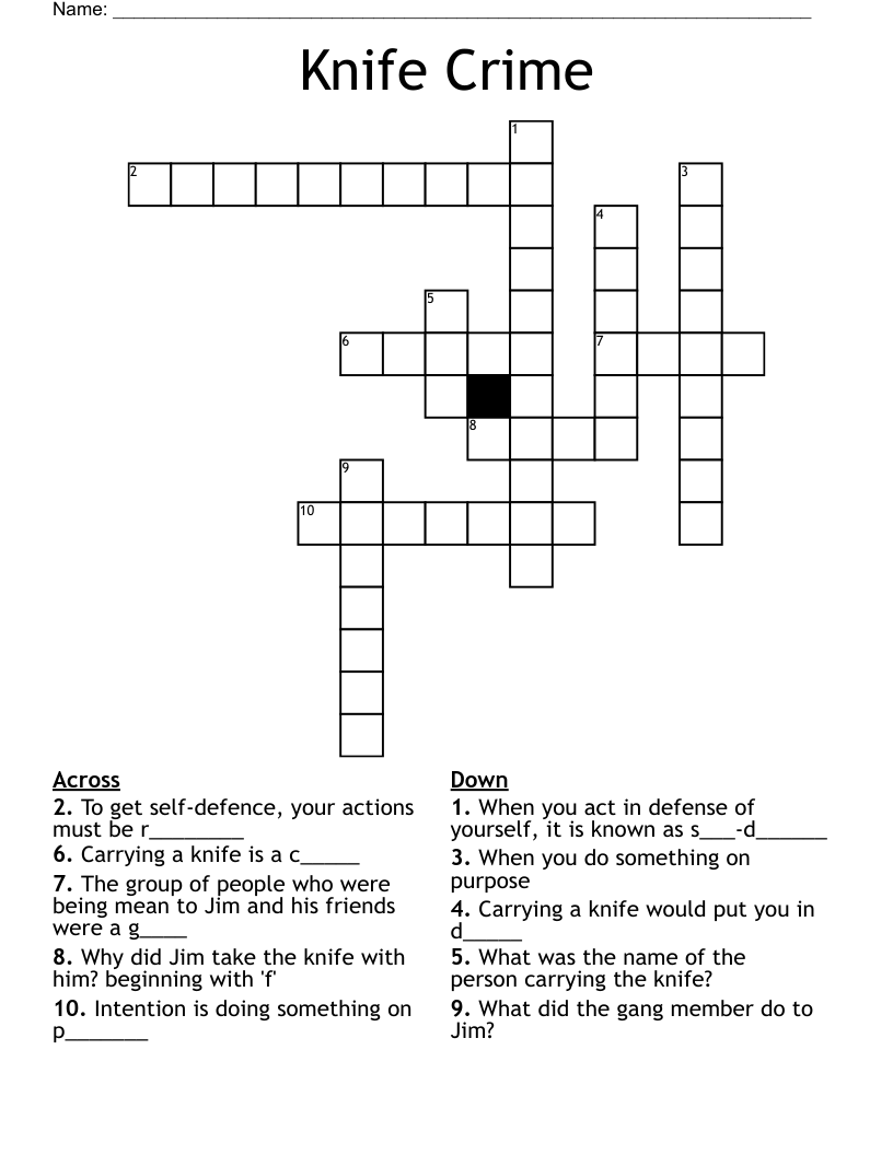 Knife Crime Crossword