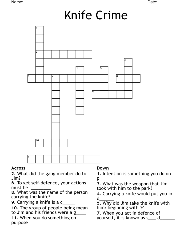Knife Crime Crossword