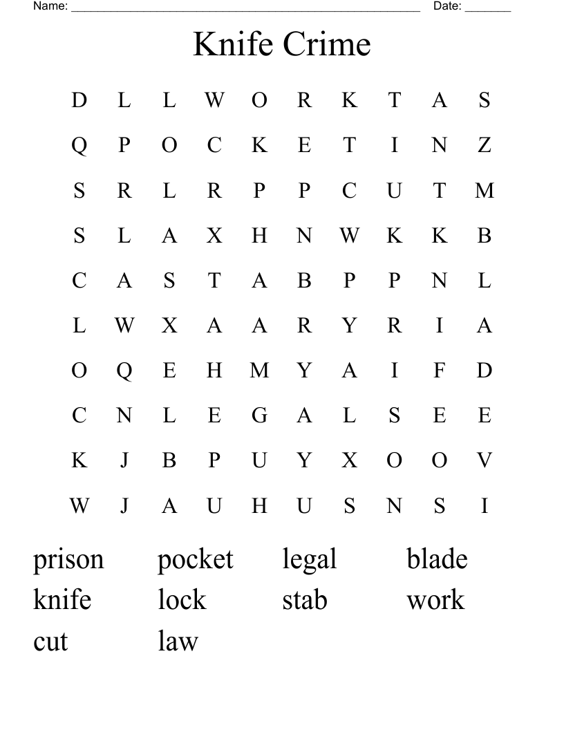 Knife Crime Word Search