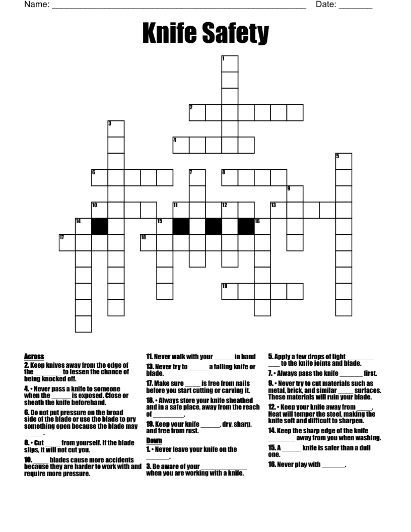 Knife Safety Crossword