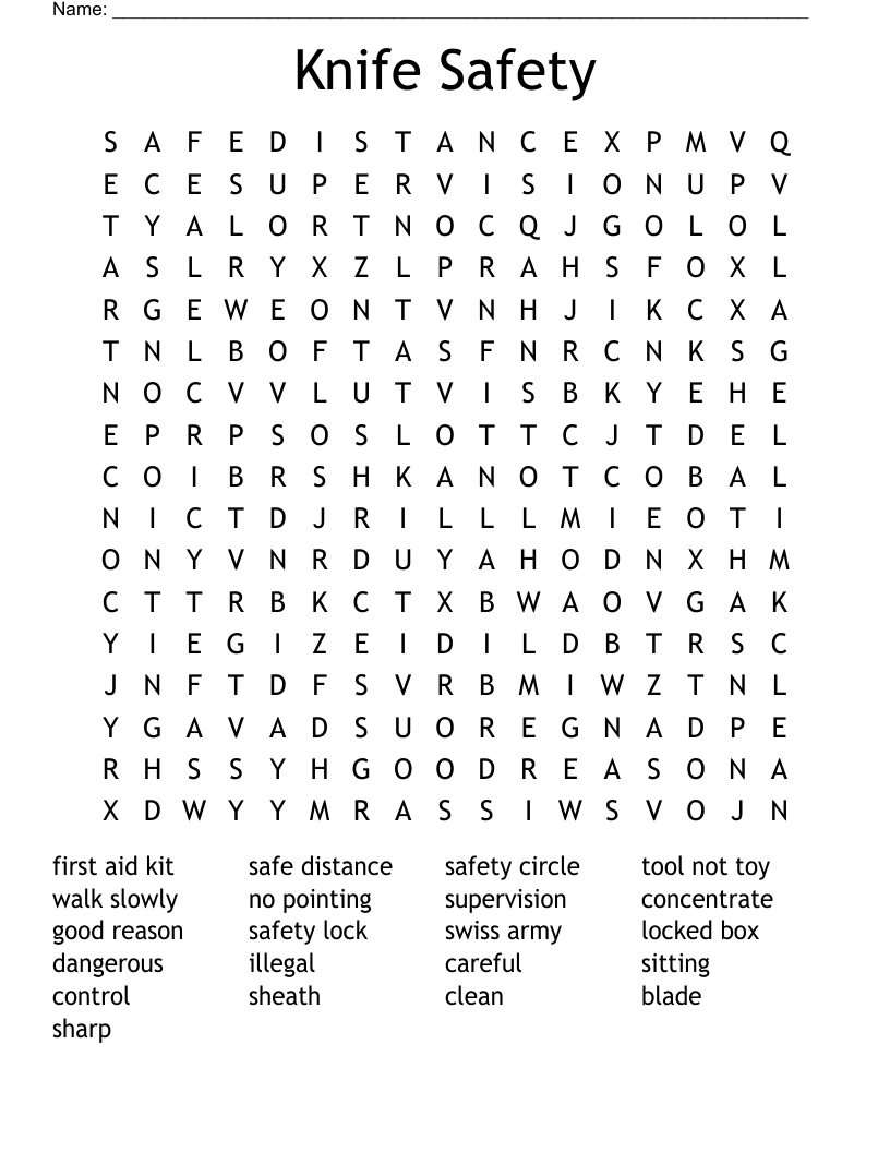 Knife Safety Word Search