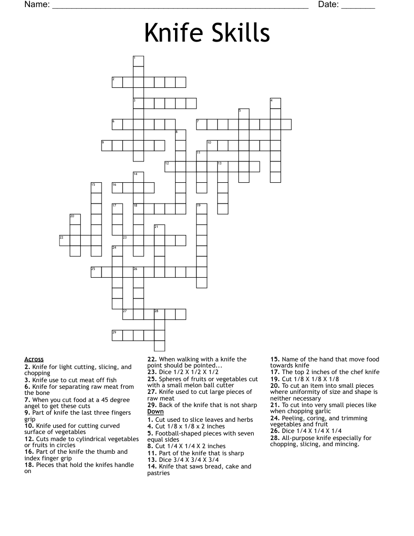 Knife Skills Crossword