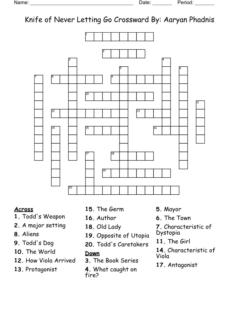Knife of Never Letting Go Crossward By: Aaryan Phadnis Crossword