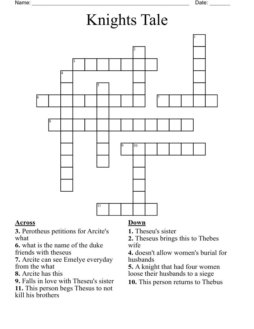 Knights Tale Crossword