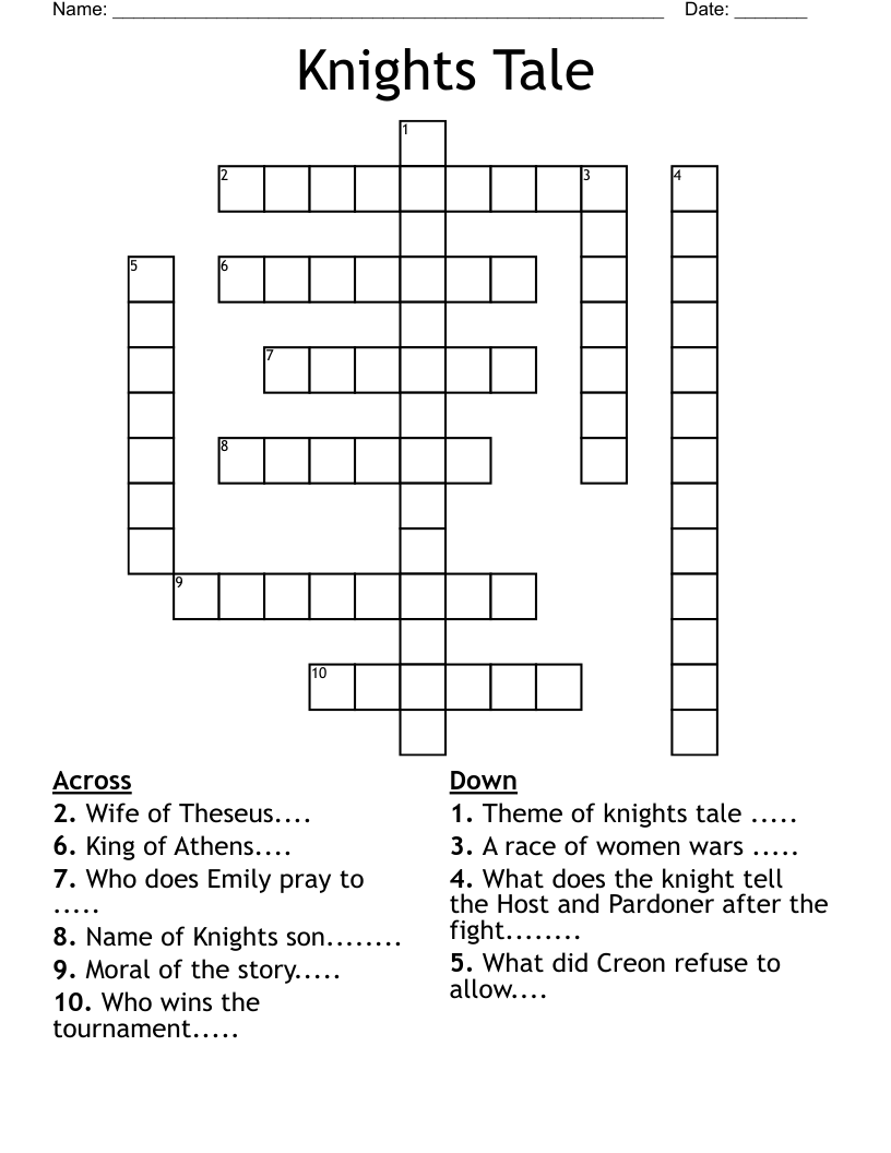 Knights Tale Crossword
