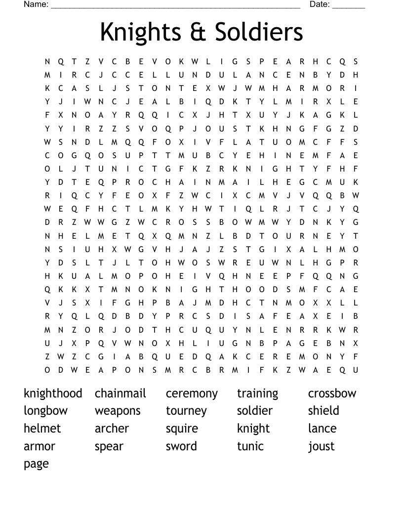Knights & Soldiers Word Search